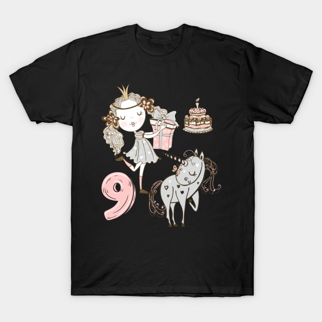 9th birthday Princess  unicorn  cake T-Shirt by KrasiStaleva